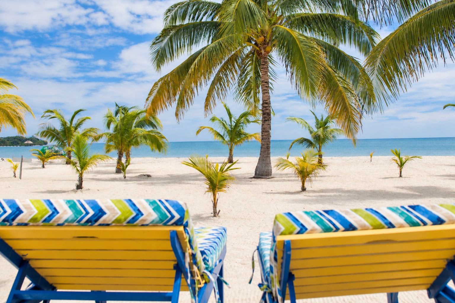 Beach loungers overlooking the Caribbean at Casa Palma
